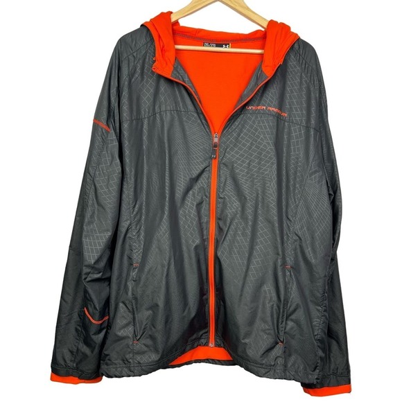 UNDER ARMOUR 2XL Gray/Orange MENS HOODED MESH LINED LIGHTWEIGHT JACKET - Picture 1 of 6